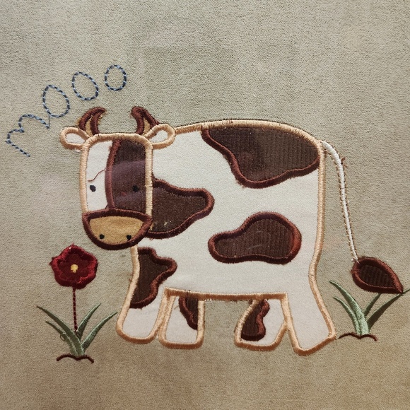 Country Farm House Framed  Wall Art Fabric Embroidered  Cow - Picture 2 of 6